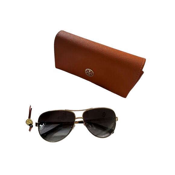 tory burch Metal Aviator Sunglasses with Logo Arms, Golden/Black main image 11